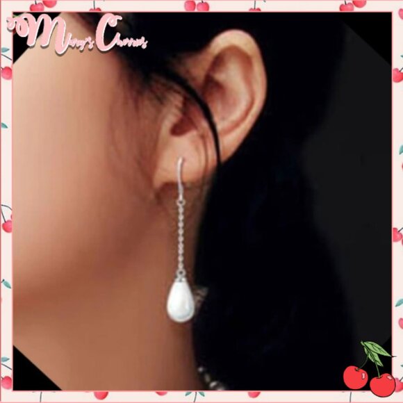 🍒 TEARDROP 💧 Long Pearl  Earrings - Picture 1 of 5